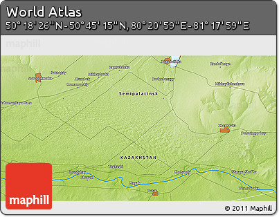 Physical 3D Map of the Area around 50° 31' 50" N, 80° 49' 29" E
