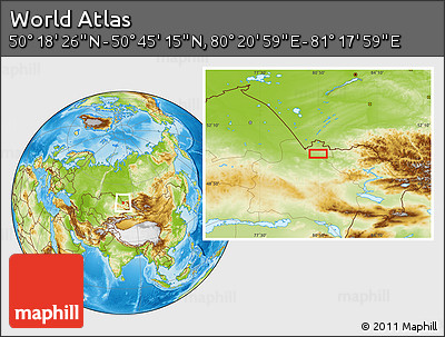Physical Location Map of the Area around 50° 31' 50" N, 80° 49' 29" E