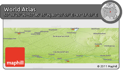 Physical Panoramic Map of the Area around 50° 31' 50" N, 80° 49' 29" E