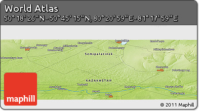 Physical Panoramic Map of the Area around 50° 31' 50" N, 80° 49' 29" E