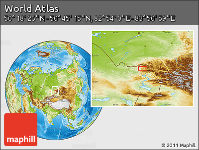 Physical Location Map of the Area around 50° 31' 50" N, 83° 22' 30" E