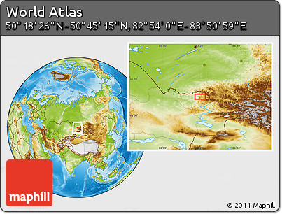 Physical Location Map of the Area around 50° 31' 50" N, 83° 22' 30" E