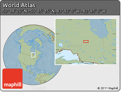 Savanna Style Location Map of the Area around 50° 31' 50" N, 83° 13' 29" W, hill shading