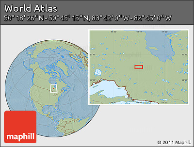 Savanna Style Location Map of the Area around 50° 31' 50" N, 83° 13' 29" W, hill shading