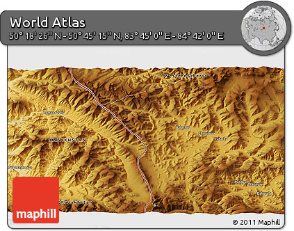 Physical 3D Map of the Area around 50° 31' 50" N, 84° 13' 29" E