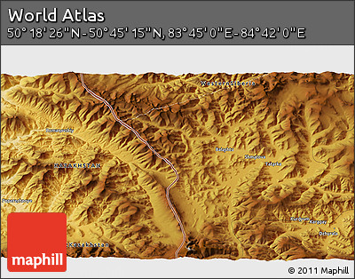 Physical 3D Map of the Area around 50° 31' 50" N, 84° 13' 29" E