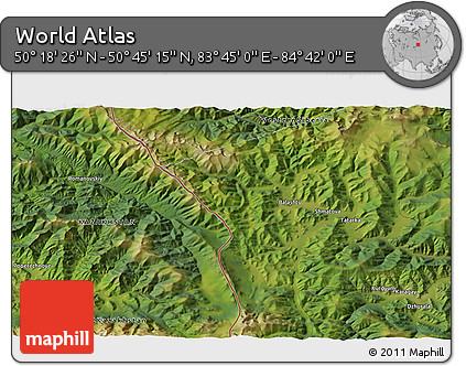 Satellite 3D Map of the Area around 50° 31' 50" N, 84° 13' 29" E