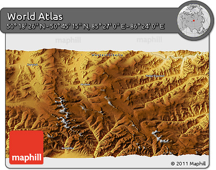 Physical 3D Map of the Area around 50° 31' 50" N, 85° 55' 30" E