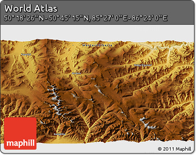 Physical 3D Map of the Area around 50° 31' 50" N, 85° 55' 30" E