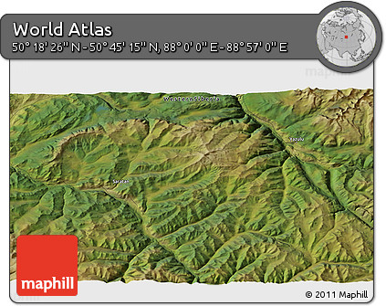 Satellite 3D Map of the Area around 50° 31' 50" N, 88° 28' 29" E