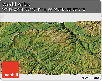 Satellite 3D Map of the Area around 50° 31' 50" N, 88° 28' 29" E