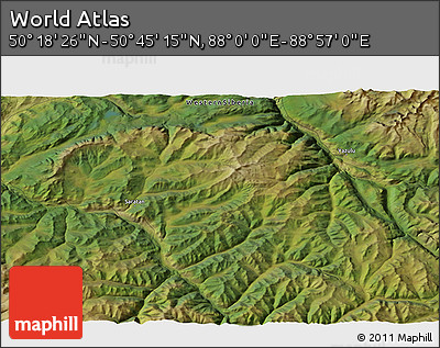 Satellite 3D Map of the Area around 50° 31' 50" N, 88° 28' 29" E