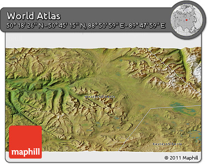 Satellite 3D Map of the Area around 50° 31' 50" N, 89° 19' 29" E