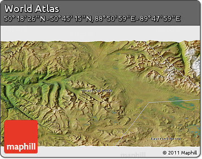 Satellite 3D Map of the Area around 50° 31' 50" N, 89° 19' 29" E