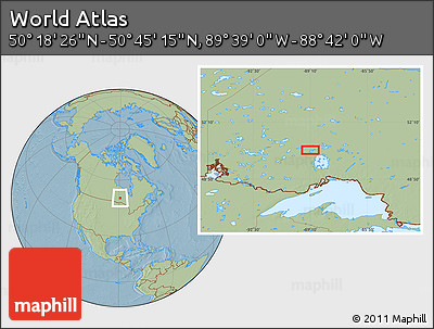 Savanna Style Location Map of the Area around 50° 31' 50" N, 89° 10' 30" W, hill shading