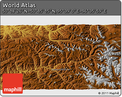 Physical 3D Map of the Area around 50° 31' 50" N, 96° 7' 30" E