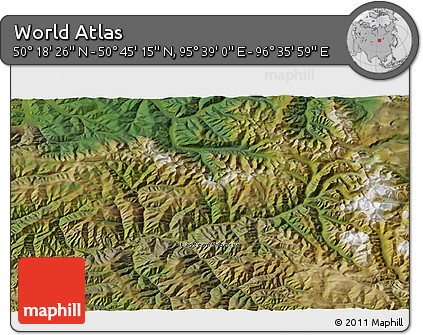 Satellite 3D Map of the Area around 50° 31' 50" N, 96° 7' 30" E