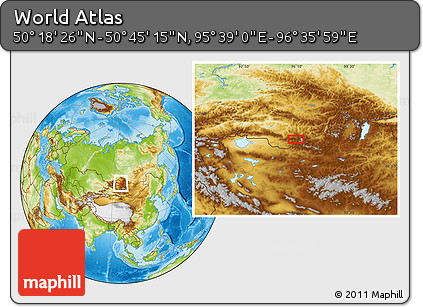 Physical Location Map of the Area around 50° 31' 50" N, 96° 7' 30" E