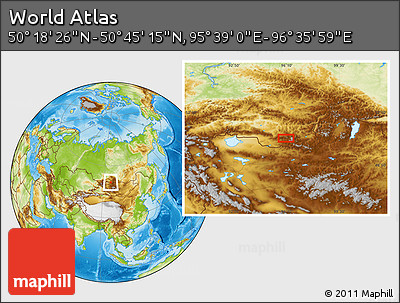 Physical Location Map of the Area around 50° 31' 50" N, 96° 7' 30" E