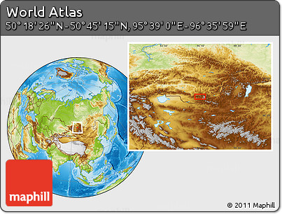 Physical Location Map of the Area around 50° 31' 50" N, 96° 7' 30" E