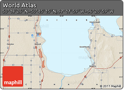 Shaded Relief Map of the Area around 50° 31' 50" N, 96° 49' 29" W