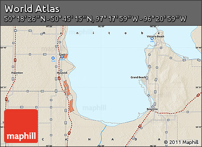Shaded Relief Map of the Area around 50° 31' 50" N, 96° 49' 29" W