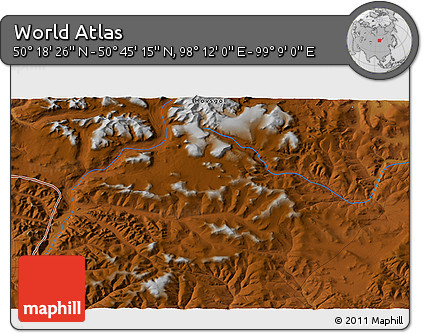 Physical 3D Map of the Area around 50° 31' 50" N, 98° 40' 30" E