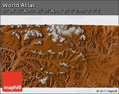 Physical 3D Map of the Area around 50° 31' 50" N, 98° 40' 30" E