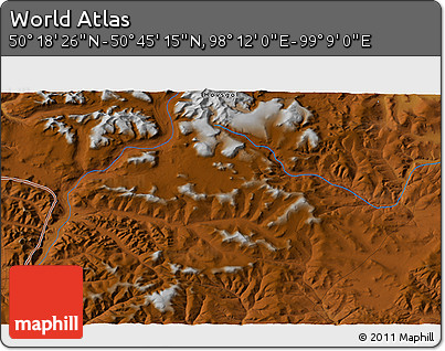 Physical 3D Map of the Area around 50° 31' 50" N, 98° 40' 30" E