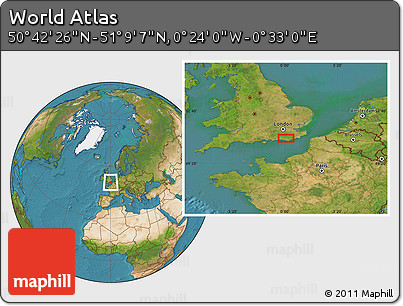 Satellite Location Map of the Area around 50° 55' 47" N, 0° 4' 30" E