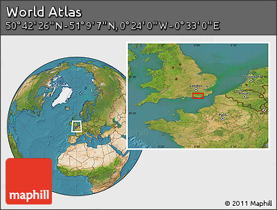 Satellite Location Map of the Area around 50° 55' 47" N, 0° 4' 30" E