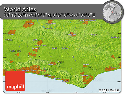 Physical Map of the Area around 50° 55' 47" N, 0° 4' 30" E