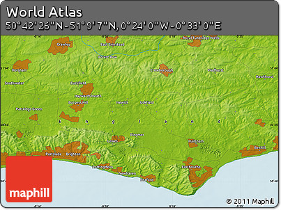 Physical Map of the Area around 50° 55' 47" N, 0° 4' 30" E
