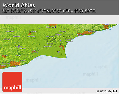 Physical 3D Map of the Area around 50° 55' 47" N, 0° 55' 29" E