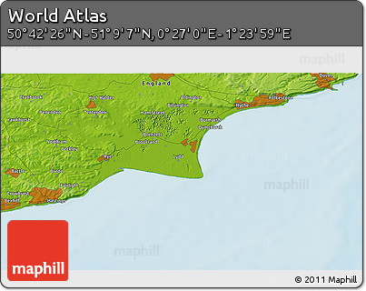 Physical 3D Map of the Area around 50° 55' 47" N, 0° 55' 29" E