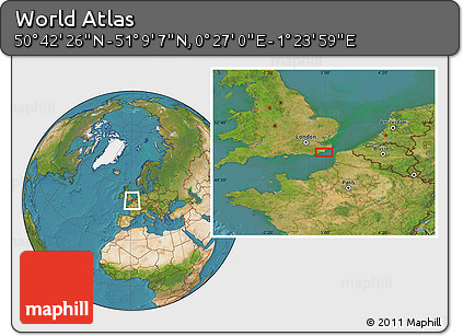 Satellite Location Map of the Area around 50° 55' 47" N, 0° 55' 29" E