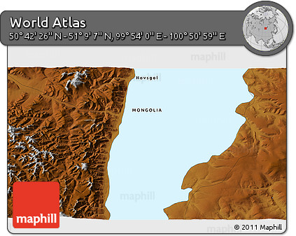 Physical 3D Map of the Area around 50° 55' 47" N, 100° 22' 30" E