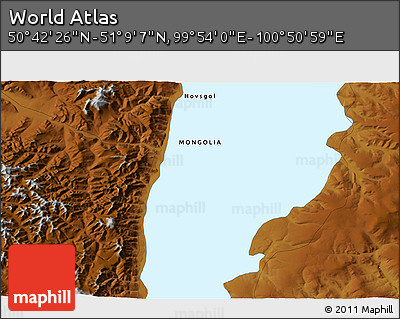 Physical 3D Map of the Area around 50° 55' 47" N, 100° 22' 30" E