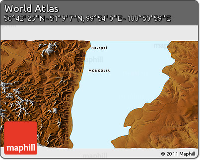 Physical 3D Map of the Area around 50° 55' 47" N, 100° 22' 30" E