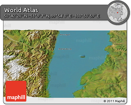 Satellite 3D Map of the Area around 50° 55' 47" N, 100° 22' 30" E