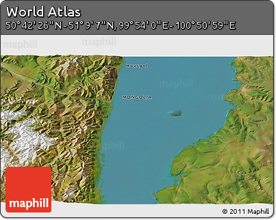 Satellite 3D Map of the Area around 50° 55' 47" N, 100° 22' 30" E