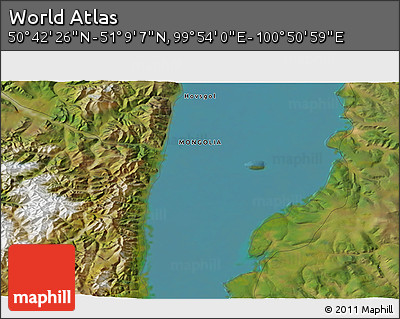 Satellite 3D Map of the Area around 50° 55' 47" N, 100° 22' 30" E