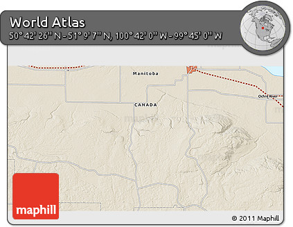 Shaded Relief 3D Map of the Area around 50° 55' 47" N, 100° 13' 29" W