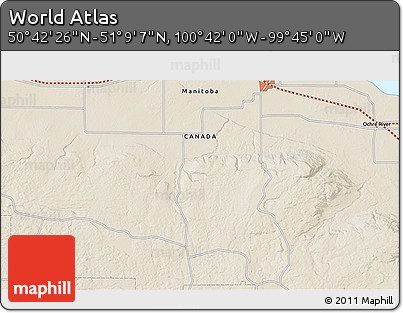 Shaded Relief 3D Map of the Area around 50° 55' 47" N, 100° 13' 29" W