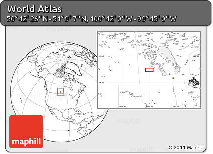 Blank Location Map of the Area around 50° 55' 47" N, 100° 13' 29" W