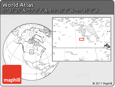 Blank Location Map of the Area around 50° 55' 47" N, 100° 13' 29" W