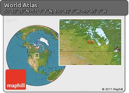 Satellite Location Map of the Area around 50° 55' 47" N, 100° 13' 29" W