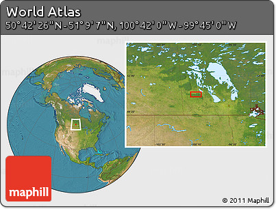 Satellite Location Map of the Area around 50° 55' 47" N, 100° 13' 29" W