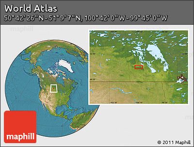 Satellite Location Map of the Area around 50° 55' 47" N, 100° 13' 29" W