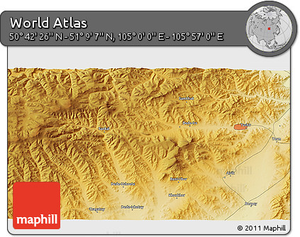 Physical 3D Map of the Area around 50° 55' 47" N, 105° 28' 29" E